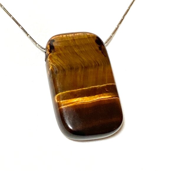 Natural Golden Brown Tiger's Eye Pendant, Large Rectangular Genuine Gemstone - Picture 6 of 11